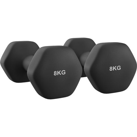 Haltères de Musculation Hexagonaux en Néoprène, Lot de 2, Matériel Sport Maison, 2 x 8 kg, Noir (1/5)