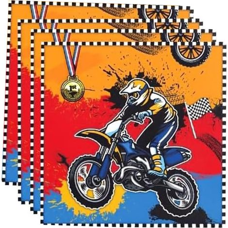 Lot de 20 serviettes de table pour motocross, voiture de course, décoration d'anniversaire, décoration de moto, serviettes en papier pour décorations d'anniversaire thématiques de course (1/5)