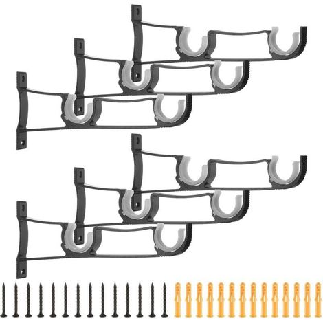 Lot de 6 supports de tringle à rideaux de 210 mm pour tringle à rideaux de 2,5 cm, crochets muraux épais avec vis, noir (1/4)