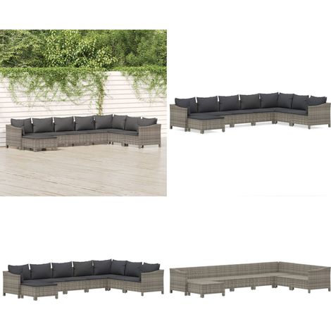 8-tlg. Garten-Lounge-Set mit Kissen Grau Poly Rattan - Gartenlounge - Rattan (1/5)