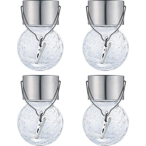 Lampe Solaire Suspendue - Boule En Verre Craquelé - Éclairage Extérieur Jardin Patio - Lot De 4 (1/5)