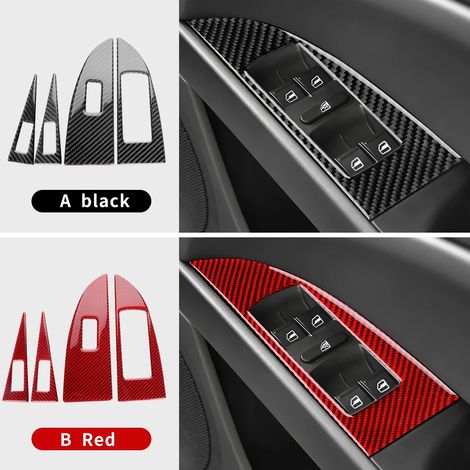 (Bouton 4 fenêtres RHD - Carbone rouge) Véritable autocollant en fibre de carbone souple, compatible avec les modèles Seat Leon 2005 à 2012 (accessoires pour tableau de bord et compteur de vitesse). (1/4)