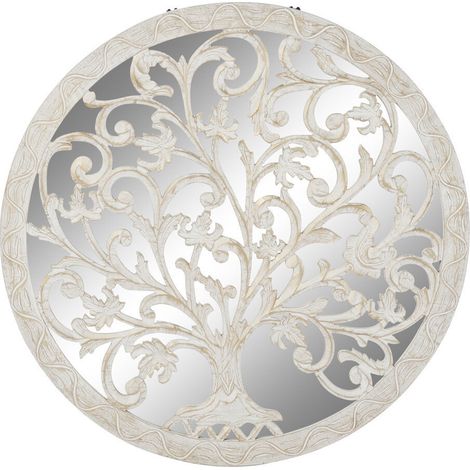 Decoracion Pared Mdf Espejo 90X2X90 Arbol Blanco