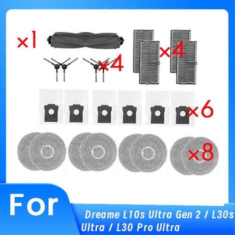 Pour aspirateur robot Dreame L10s Ultra Gen 2 / L30s Ultra / L30 Pro Ultra : brosse latérale rotative, filtre HEPA, lingette de nettoyage et sac à poussière (1/5)