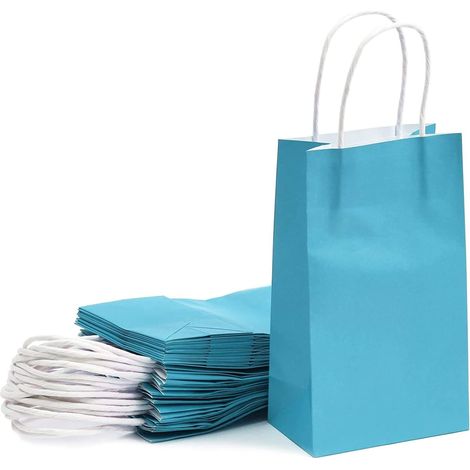Lot de 20 sacs cadeaux en papier kraft bleu, sacs de courses avec poignées, pour fêtes et autres occasions.