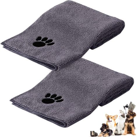 Serviette de Toilette pour Chien, 2 Pièces Serviettes pour Animaux de Compagnie, Serviette de Bain pour Chien en Microfibres 100 x 50 cm, Serviette à Séchage Rapide, Absorbante(Gris)