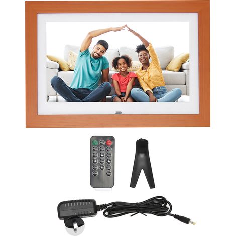 Cadre photo numérique en bois 10,1 pouces HD IPS 1024x600, album photo intelligent avec télécommande, prise AU 100-240V (1/5)