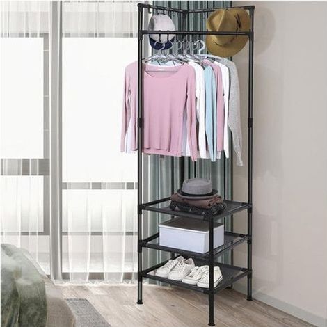 Porte-Manteaud'angle avec étagère de Rangement à 3 Niveaux Porte-Manteau sur – Hôtel - Noir – Couloir – Bureau (1/5)