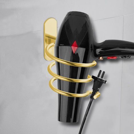 Spiralförmiger Haartrocknerhalter, Aluminium-Wandhalterung, Haartrocknerhalter ohne Bohren, goldfarben (1/4)