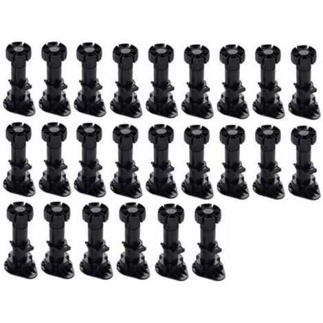 Pieds d'armoire réglables en plastique noir 60-80mm – Lot de 24 – Base stable avec clip de fixation – Pour meubles de cuisine et canapés (1/5)