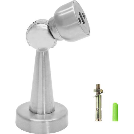 Butée de porte magnétique en nickel brossé avec verrouillage puissant et amortisseur silencieux, fixation au sol ou murale. (1/5)