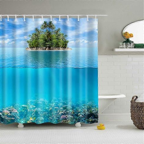 Rideau de douche imperméable motif vagues et cocotiers, style bord de mer, collection 2025 - 2138 / 2025 (1/2)