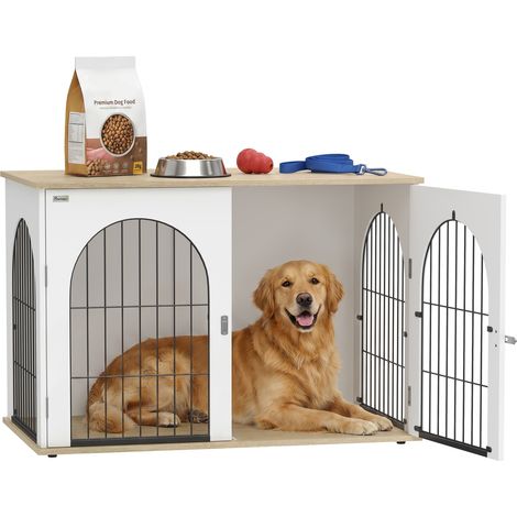PawHut Dog Crate Furniture, Indoor Dog Cage End Side Table, White (1/5)
