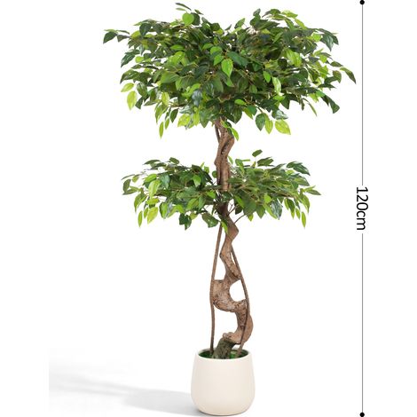 Wolketon Ficus artificiale 120 cm con vaso bianco, foglie verdi (1/5)