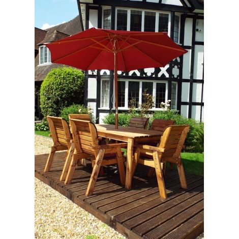 Charles Taylor 6 Seater Wooden Rectangular Dining Table & Chairs Set Red Cushion (1/5)