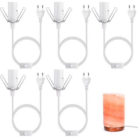 5 Douilles E14 avec Interrupteur, Câble de 1,8 m avec Interrupteur pour Lampes de sel, Câble pour Lampes de sel, Kit de Douilles E14, Douille Blanche pour Suspensions, Plafonniers et lustres (1/5)