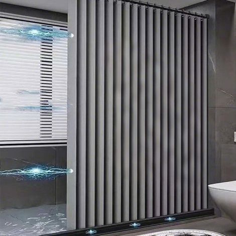 Foldable magnetic shower curtain 200 x 200 cm, mildew-resistant, with metal hooks, linen-resistant, waterproof, for bathtubs, grey