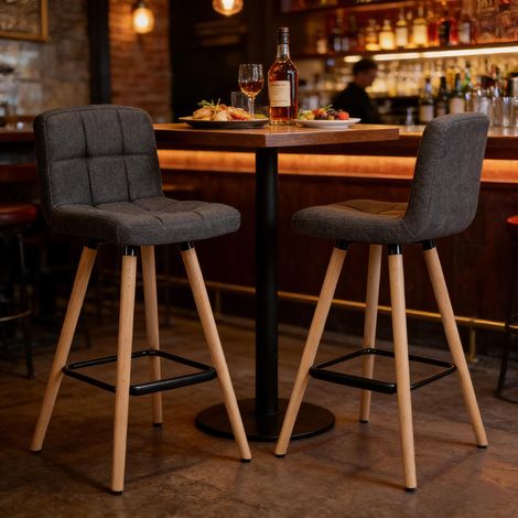 Chaise à manger et cuisine avec coussin antidérapant,style professionnel. Lot de 2 tabourets de bar. (1/5)