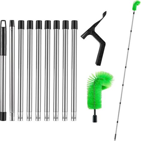 Nettoyeur de gouttière - 350 cm - Avec manche télescopique - Brosse de nettoyage de gouttières - Pour feuilles, saleté, fenêtres, gouttières (brosse + 9 tiges + scoop) (1/5)