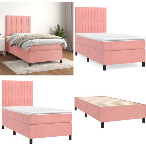 Boxspringbett mit Matratze Rosa 100x200 cm Samt - Samtbett - Boxspringbett - Doppelbett - Rosa Bett - Bettenrahmen - Home & Living (1/5)