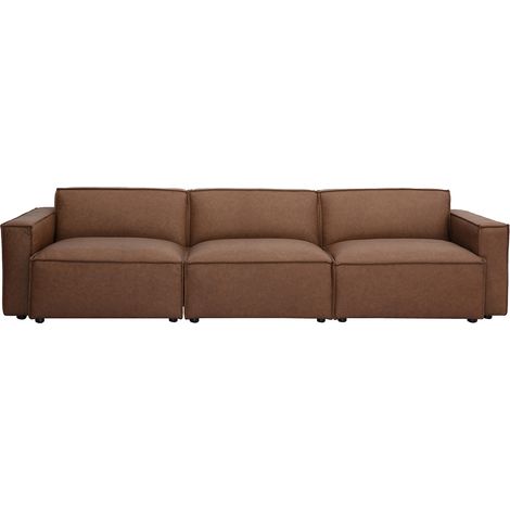 Sofá modular vintage de 4 plazas en cuero marrón SPLIT