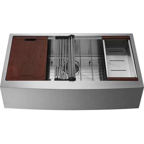 Évier cuisine campagnard encastrable acier inox 304 cuve unique avec rebord accessoires compatible lave-vaisselle 91 cm (1/5)