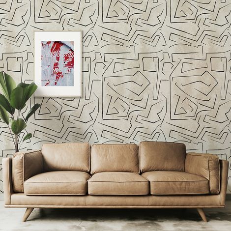 Papier peint blanc moderne design artistique Graffiti Rayures Noires (1/5)