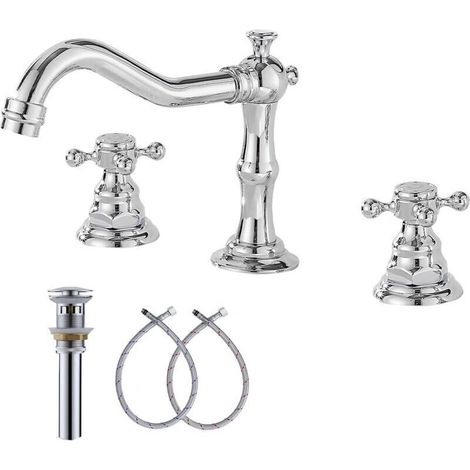 Robinet mitigeur de lavabo chromé à deux poignées, 3 trous, 8 à 16 pouces, robinet de salle de bains largement répandu