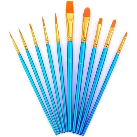 Pinceau De Peinture - Nylon - Bois - Pour Aquarelle Acrylique Huile - Enfants Adolescents - Lot De 10 (1/4)