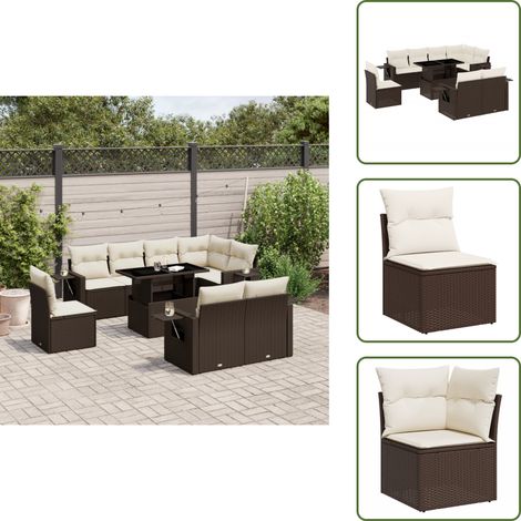 9-tlg. Garten-Sofagarnitur mit Kissen Braun Poly Rattan - Gartenmöbel Set - Esszimmergarnitur - Outdoor Möbel - Lounge Garnitur - Rattan Gartenmöbel (1/5)