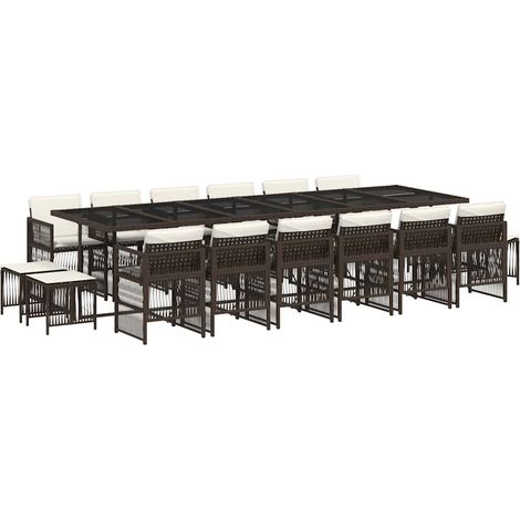 Maison Exclusive - Ensemble à manger de jardin et coussins 17 pcs marron rotin (1/5)