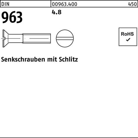 DIN 963/ISO 2009 Senkkopfschraube M16x90 Stahl 4.8 blank Schlitz 25 Stk (1/2)