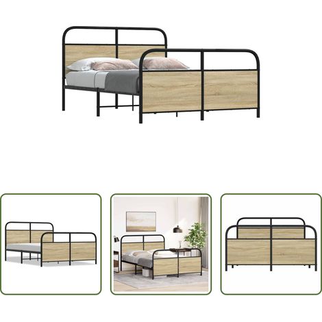 Metallbett - Bettgestell ohne Matratze 120x190 cm Sonoma-Eiche Holzwerkstoff (1/5)