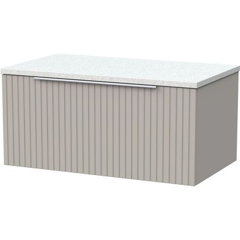Callingwood Contemporary Wall Hung 1 Drawer Vanity Unit with White Nebula Laminate Worktop , 800mm, Pebble Grey