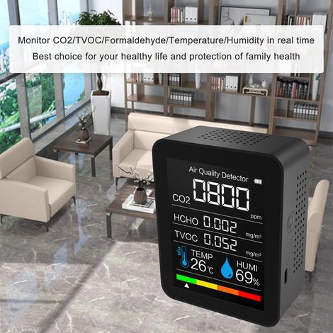 Kohlendioxiddetektor, Luftqualitätsmonitor (Temperatur/Luftfeuchtigkeit), digitales CO2-Messgerät, Formaldehydanalysator, präzises Testkit für Zuhause und Büro, Echtzeitdaten. (1/2)