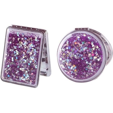2er-Pack kleine, doppelseitige Faltspiegel, Vergrößerungsspiegel, kompakt und glitzernd, tragbar, Reise-Make-up-Spiegel, lila (1/5)