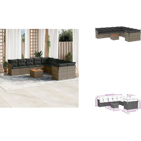 Salon de jardin 11 pcs avec coussins gris résine tressée - Ensemble Salon De Jardin - Meuble De Jardin - Salon Extérieur - Résine Tressée - Mobilier D'extérieur (1/3)