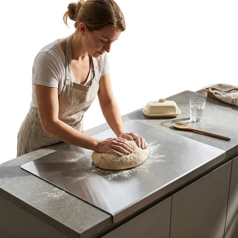 Planche à Découper Inox avec Rebord, 40 x 30 cm Plaque Inox Cuisine Plan de Travail, Protege Plan de Travail Cuisine avec Bord D'arrêt, Planche à Pétrir Inox pour Cuisine, Bar, Restaurant (1/5)