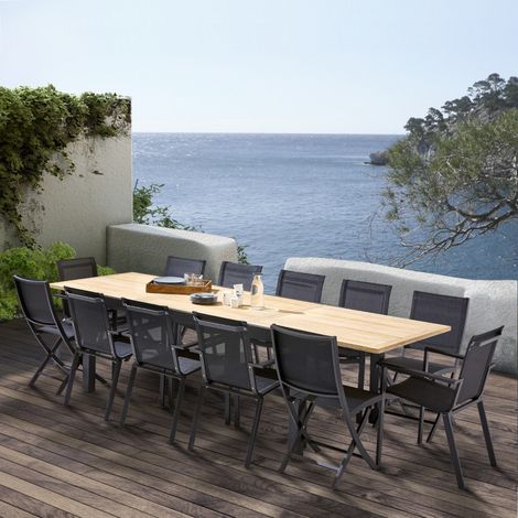 Salon de jardin Ensemble Bali T 8 / 12 + F 8 + C 4 Teck Noir Wilsa Garden (1/5)