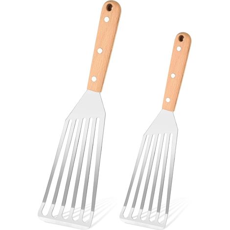 Juego de espátulas de cocina de acero inoxidable de 2 piezas, 32 cm x 28 cm, para cocinar pescado, huevos, carne y albóndigas.