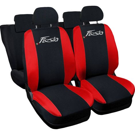 Lupex shop - Coprisedili Auto Compatibili per Fiesta, Made In Italy, anteriori e posteriori con copri poggiatesta incluso, tessuto poliestere, Nero - Rosso