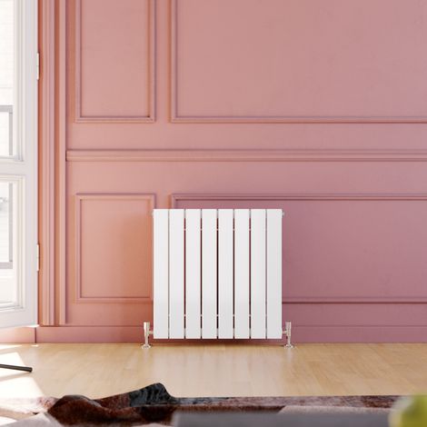 ELEGANT Horizontal Radiator 600x608mm White Double Flat Panel Central Heating Rad with White Thermostatic Radiator Valves (1/5)