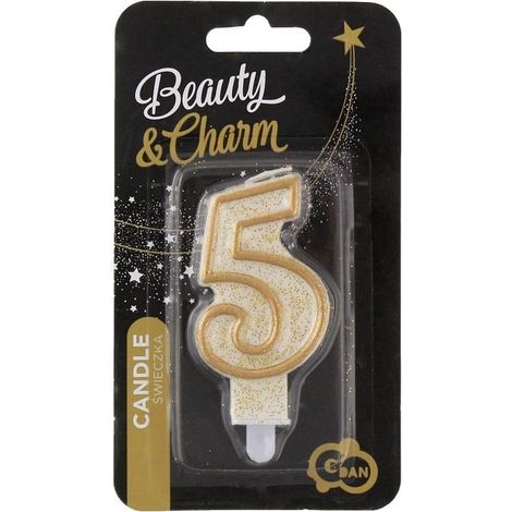Candela B&C numero 5 con contorno dorato, 1 confezione