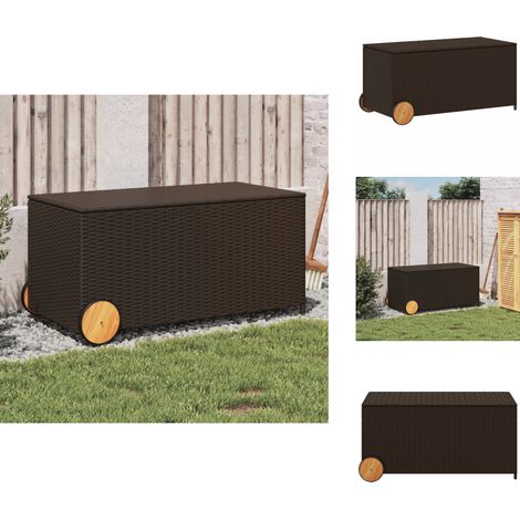Boîte de rangement de jardin et roues marron 190L poly rotin - Boîte De Rangement Jardin - Coffre De Jardin - Rangement Extérieur - Résine Tressée - Poly Rotin (1/5)