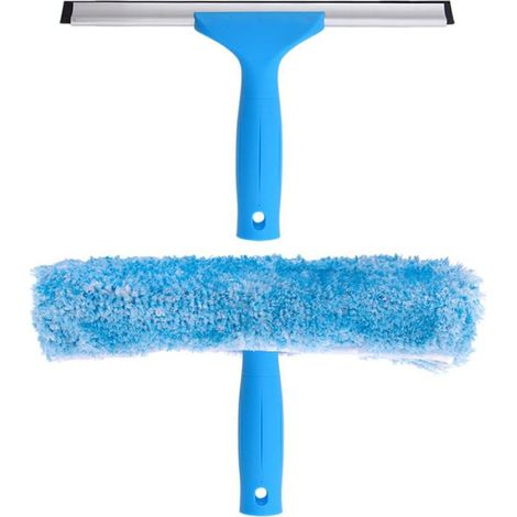 2 pièces Essuie-glace et raclette à vitres, kit de nettoyage vitres 2 en 1, microfibre + caoutchouc naturel, pour fenêtres, miroirs, parois de douche (1/5)