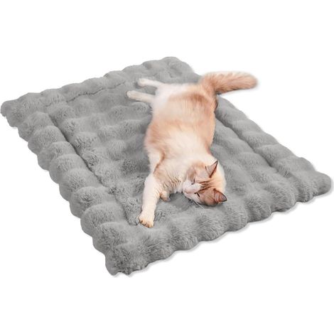 Cama de felpa para gatos de interior con base antideslizante, suave piel sintética, lavable, para transportín, suelo o sofá, 50 x 40 cm, gris (1/4)