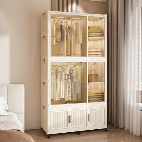 Armoire modulable pliable en polypropylène, 9 portes magnétiques, 2 tringles et roulettes OKWISH (1/5)
