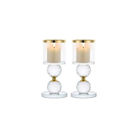 Or Support pour Bougies Piliers en Cristal, 2 Chandelier Bougeoir en Verre Transparent, Moderne Candélabre Photophore pour Table Deco Salon Noel Maison Cadeaux de Mariage (1/4)
