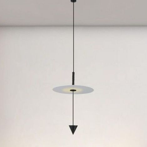 TRADE SHOP - Lampadario A Sospensione Lampada 12w Luce Led 4000k Disco Bianco ø23cm Cono Nero 32996 -