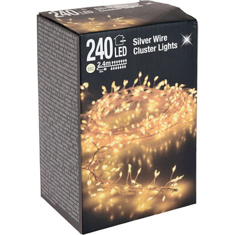 Silver Wire CLUSTER Lights - 240 LED / 2,4 m - Draht Büschel Lichterkette für Außen